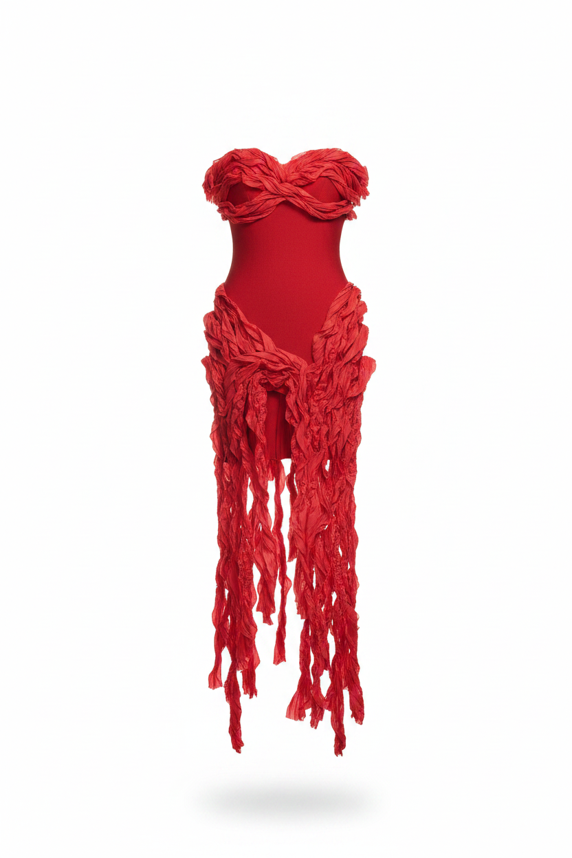 Strapless Ruffles Tassel Splicing Irregular Birthday Gown