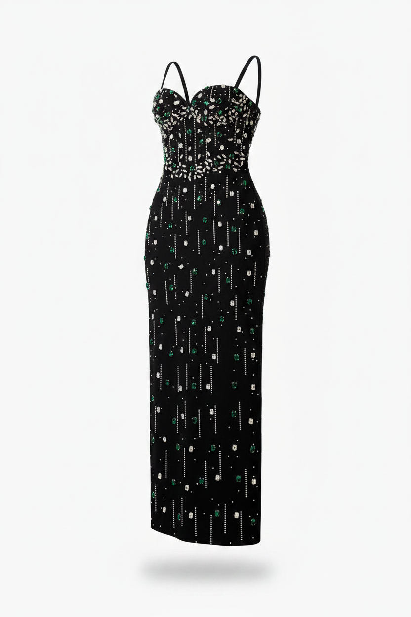 Couture Black Diamond & Emerald — Luxury Statement Gown