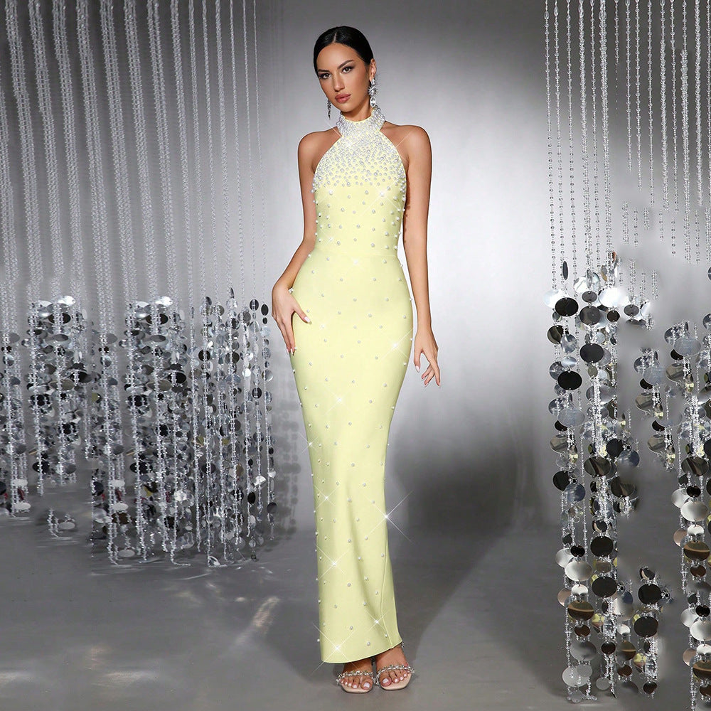 Off Shoulder High Neck pearl bead bodycon for birthday/ wedding dress