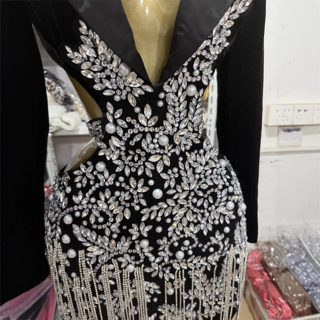 Blazer-Style Cross-Over Rhinestones Dress