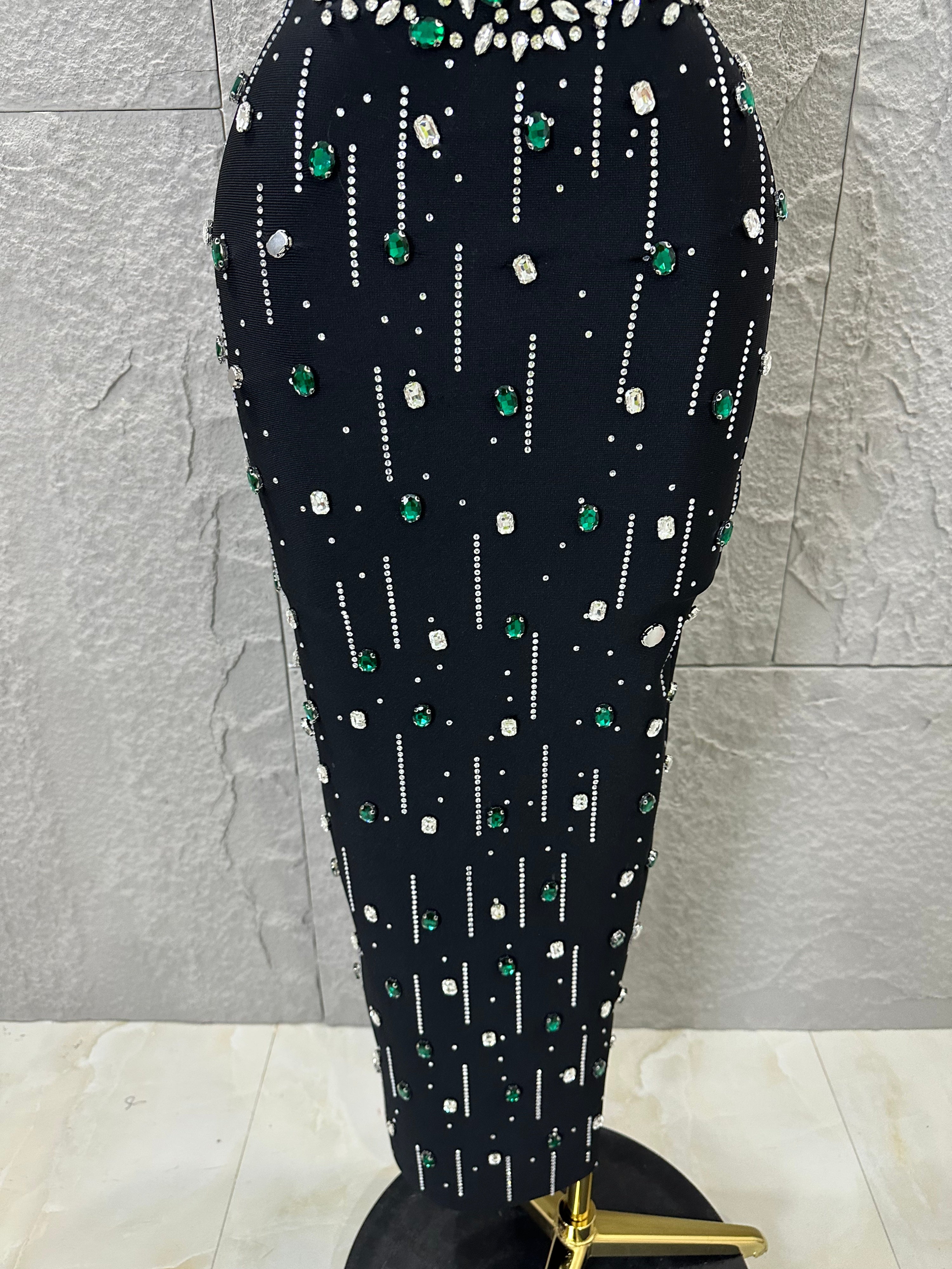 Couture Black Diamond & Emerald — Luxury Statement Gown