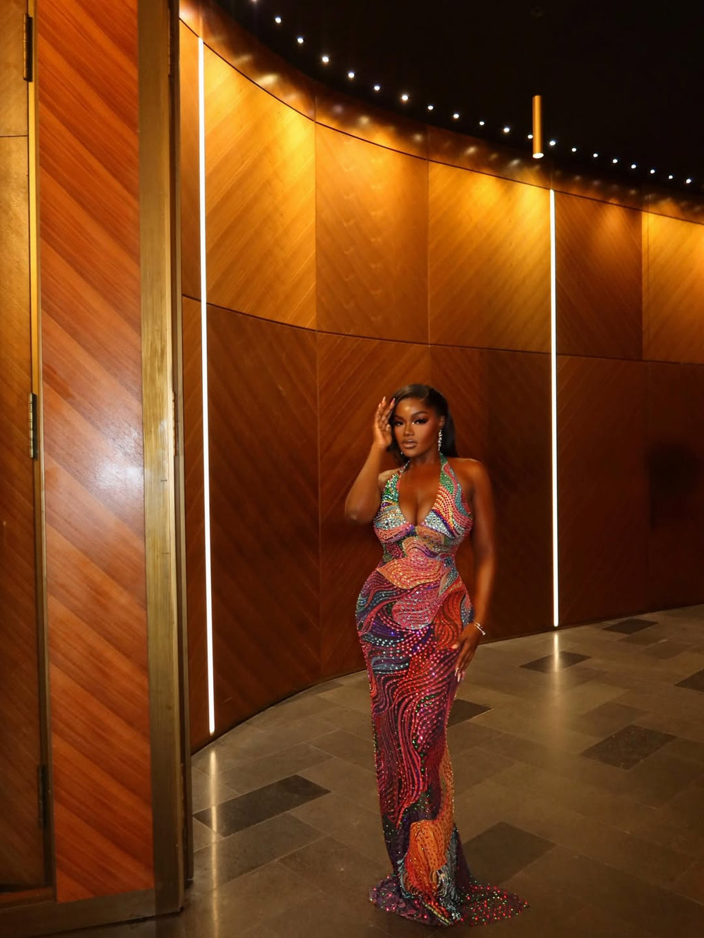 The Zaria Kaleidoscope Rainbow Rhinestone Gown