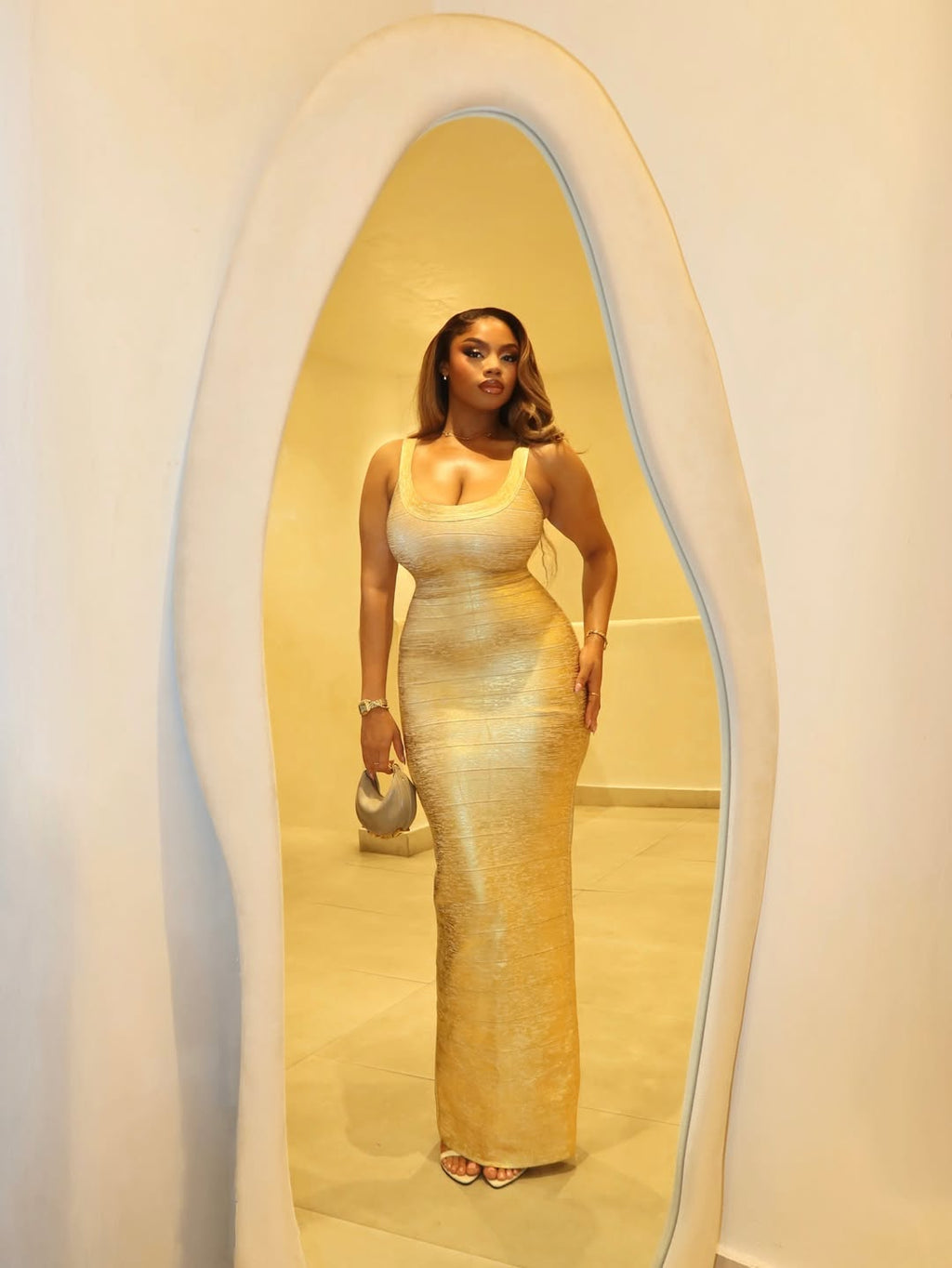 Glittering Metallic Thread Bandage Dress