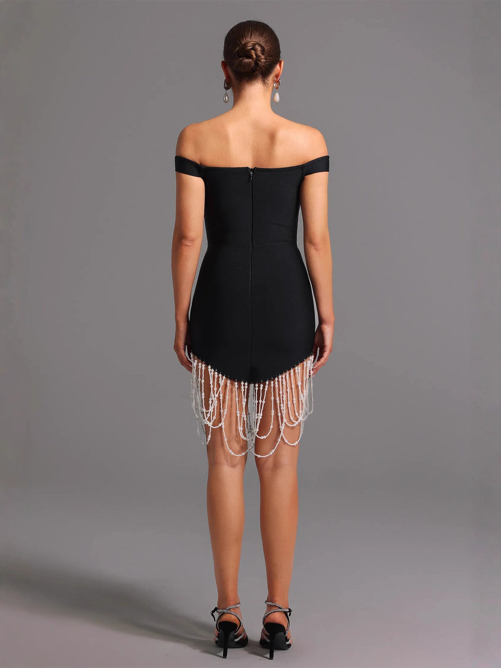 Off-Shoulder Mini Pearl Tassel Bandage Dress