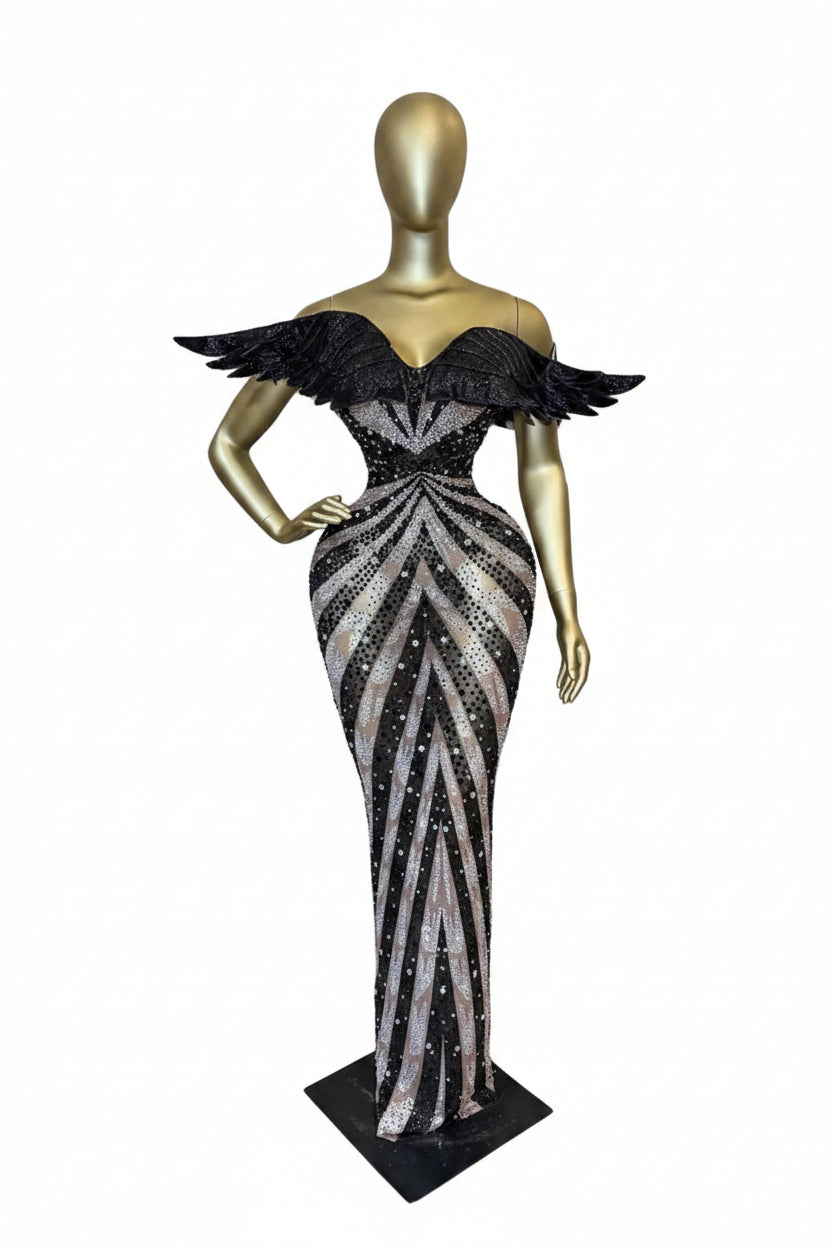 Couture Scarlet Blaze Rhinestone Statement Dress