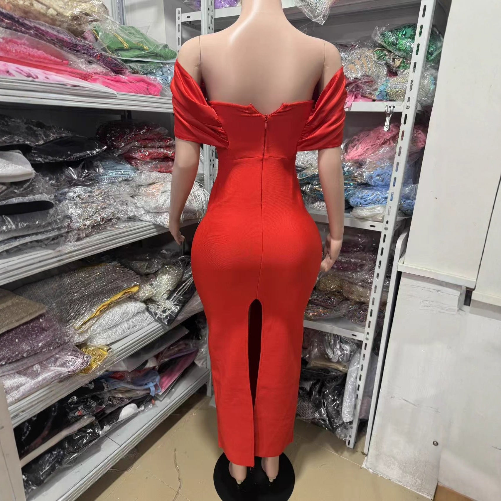 Sleeveless Tube Top Slim Design Diamond-Encrusted Tight Long Dress