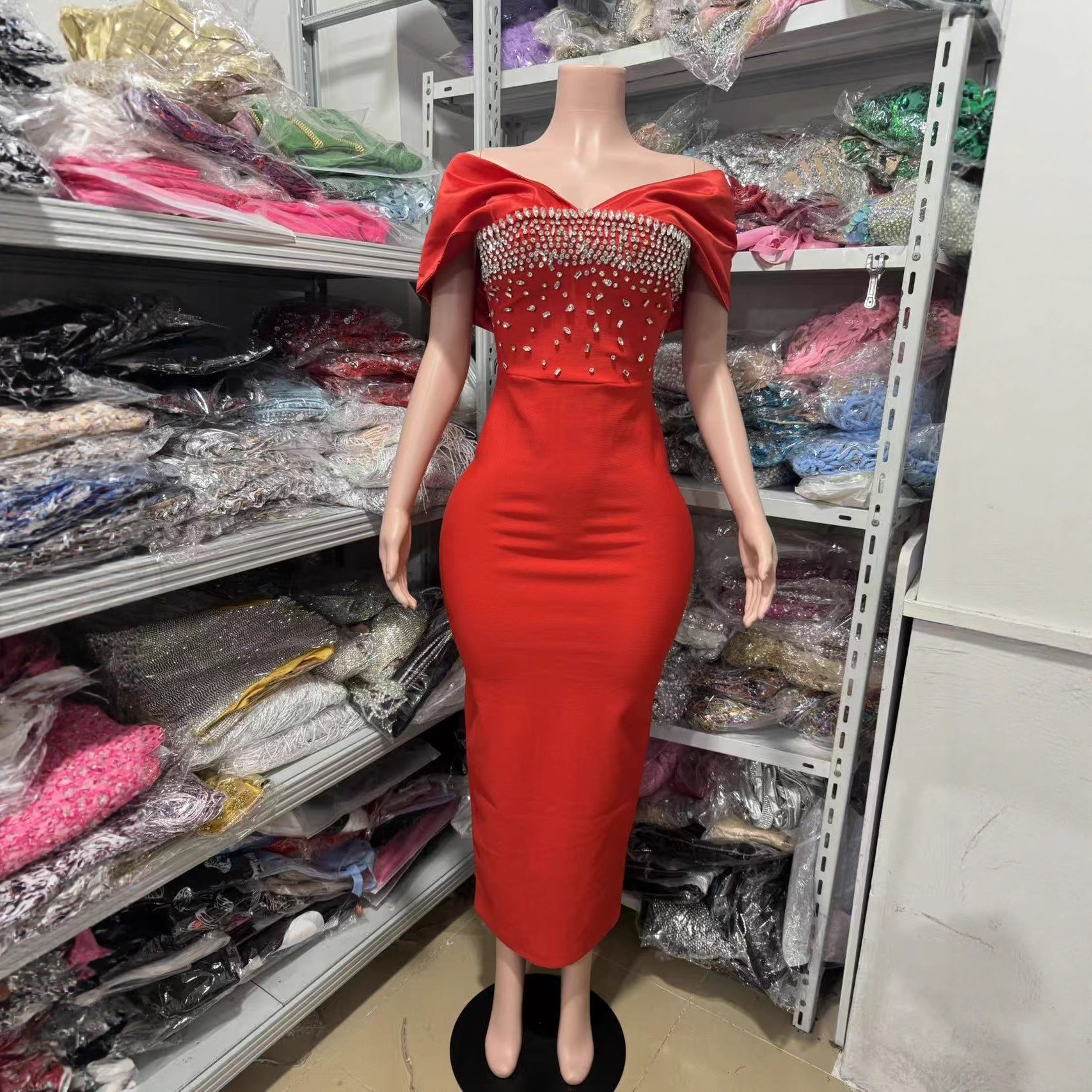 Sleeveless Tube Top Slim Design Diamond-Encrusted Tight Long Dress