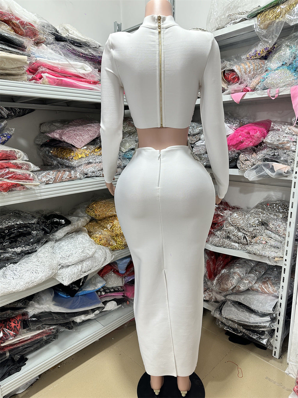2 Piece Sleeveless Or Long Sleeve Crop Top &  Long Skirt or long Suit bandage Gown