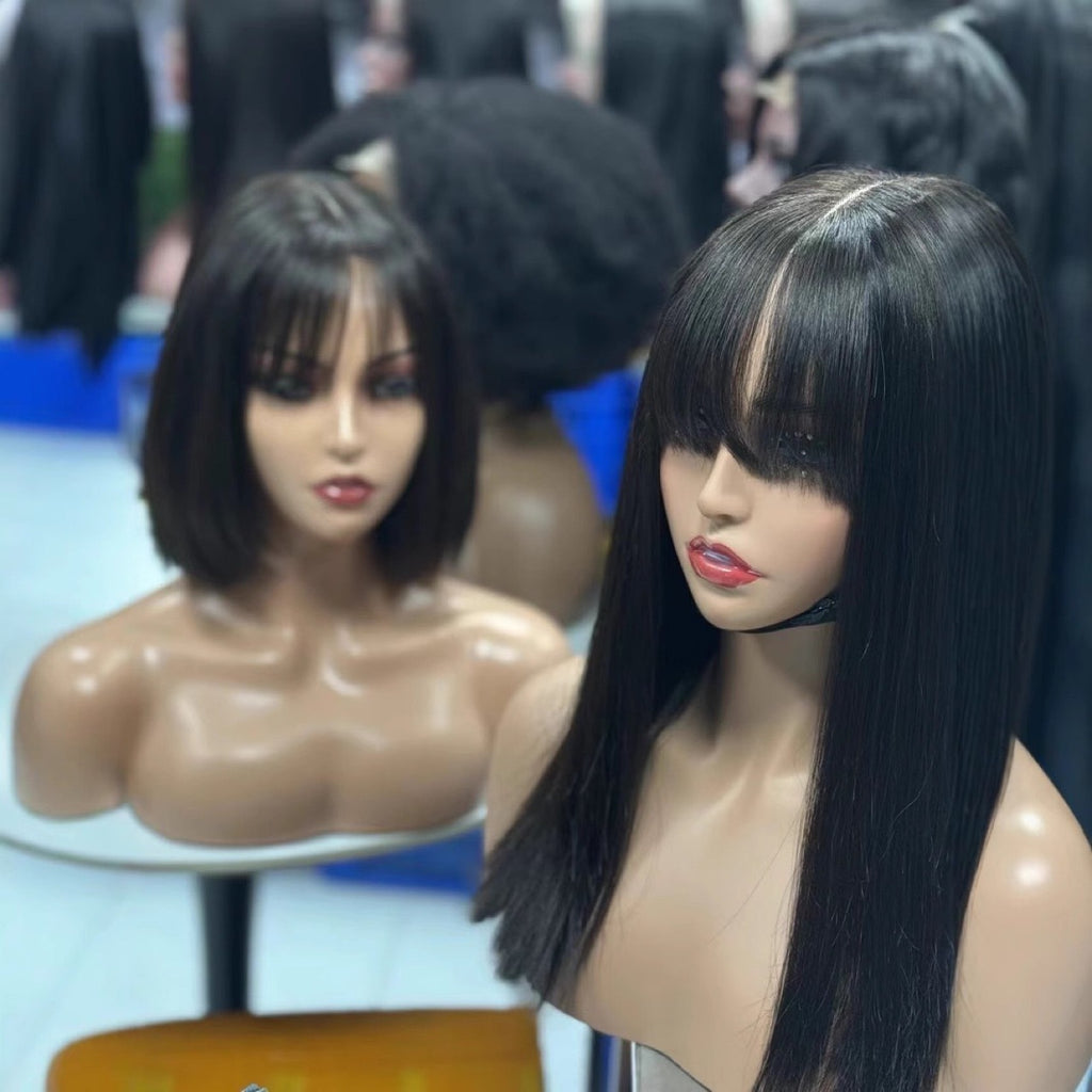 14 inch 4x1 lace fringe bob factory wig bone Straight