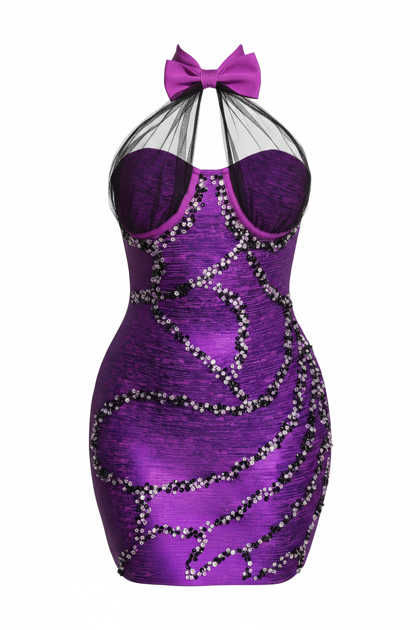 The Royal Amethyst High-Neck Crystal Gown