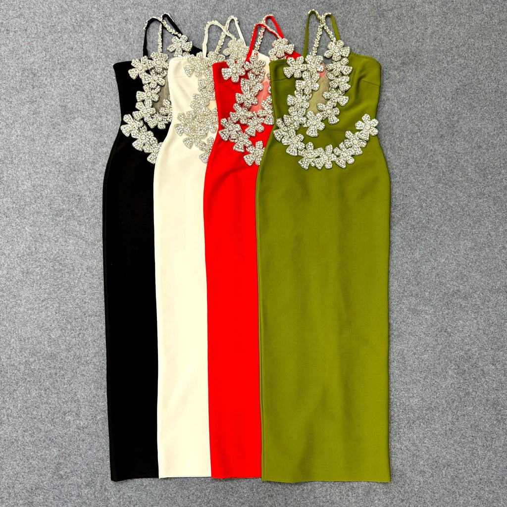 High-Glitz Rhinestone Strap Bandage Dress