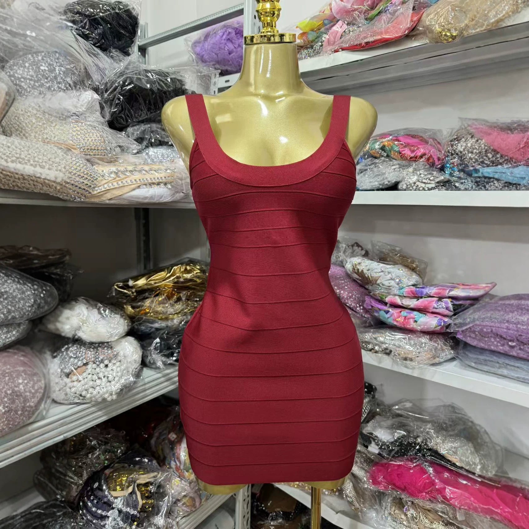Glittering Metallic Thread Bandage Dress
