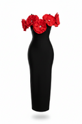 One Shoulder Bared Rosebud Wrap Retro Long Gown