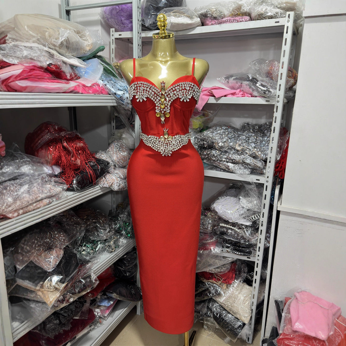 Crystal-Encrusted Sweetheart Bandage Dress