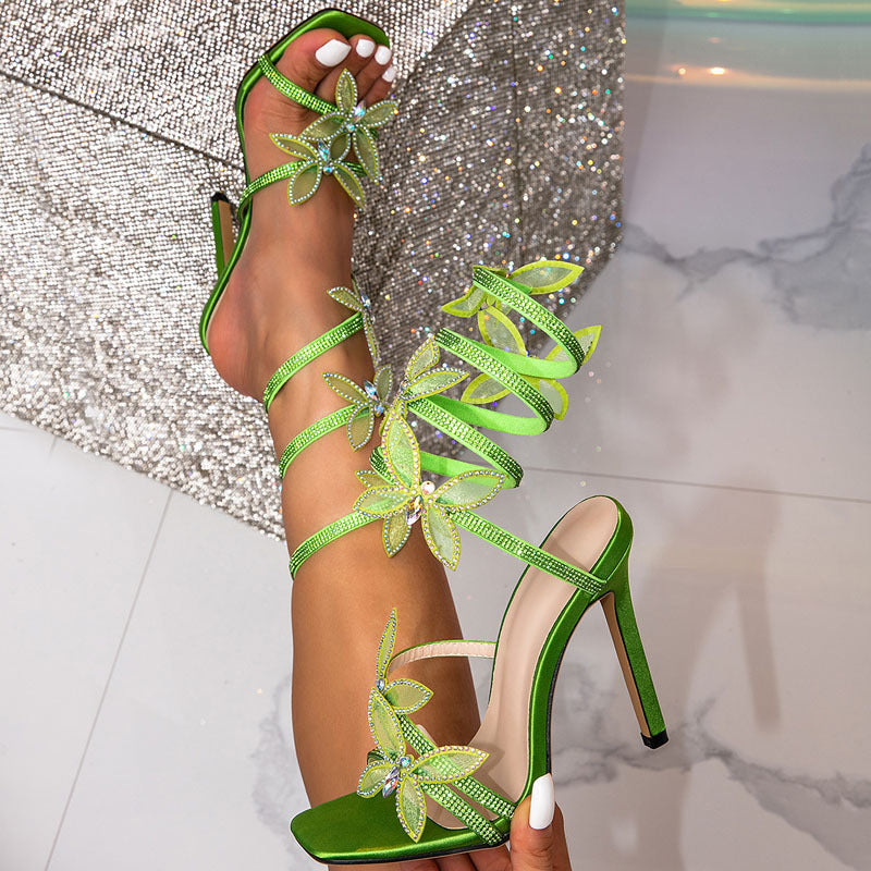 Enchanted Garden Rhinestone Butterfly Lace-Up Stiletto Heels