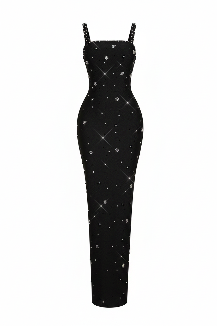 Backless Rhinestone Beaded Bandage Dress