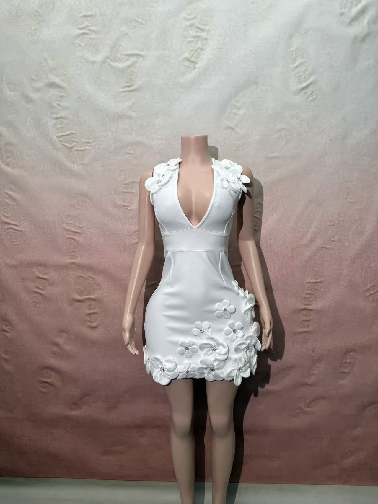 Sleeveless Sexy V-neck Floral Bodycon Nightclub Dress