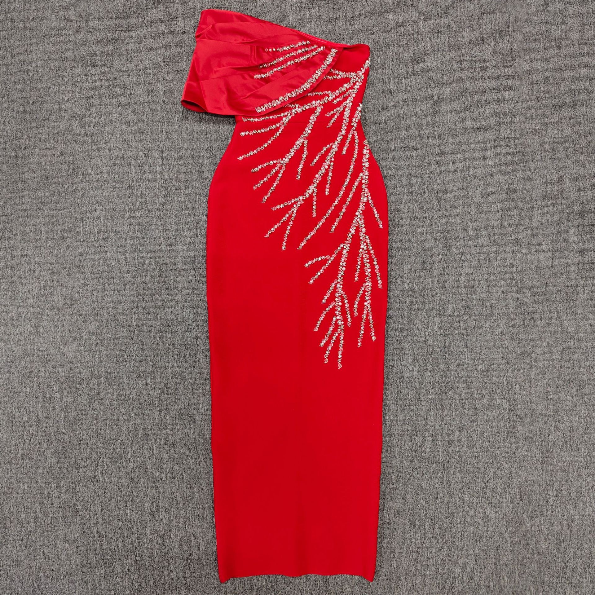 Beading  Rhinestones Bodycon One Shoulder Long Bandage Gown for Birthday