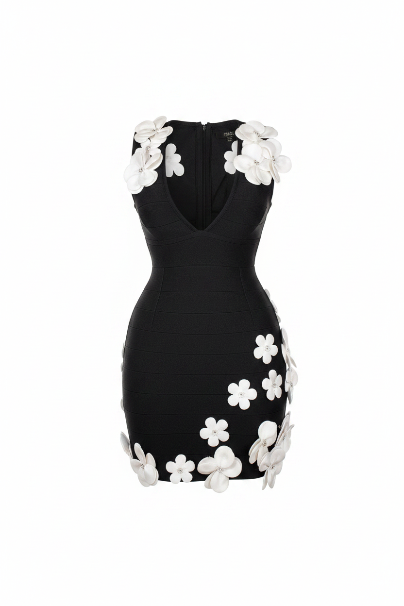 Floral V-neck Bodycon Nightclub Dress