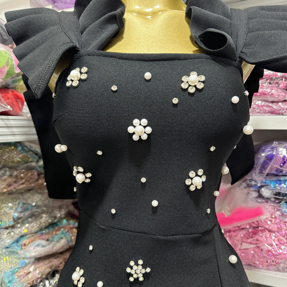 Side-Slit Midi Bandage Dress with Crystal Detailing