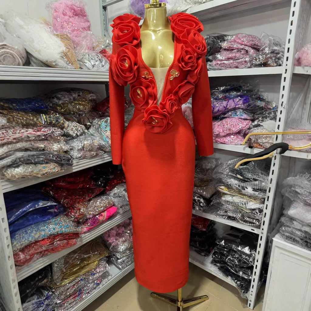 Sexy Flower Tank Long Bodycon Bandage Dress Birthday Party Dress