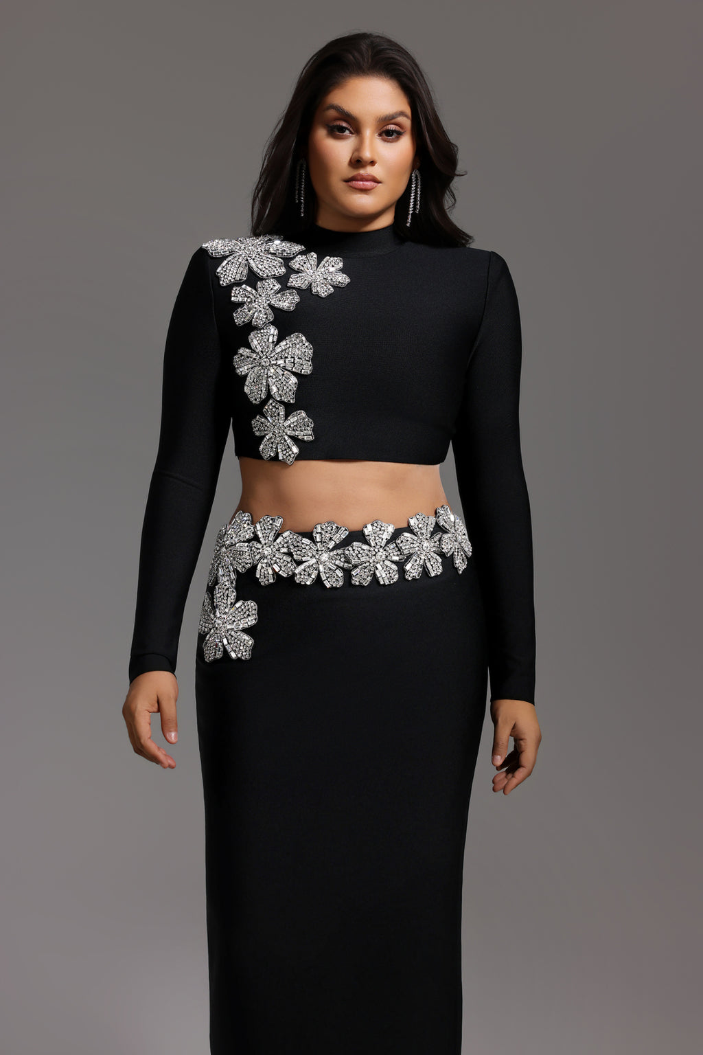 2 Piece Sleeveless Or Long Sleeve Crop Top &  Long Skirt or long Suit bandage Gown