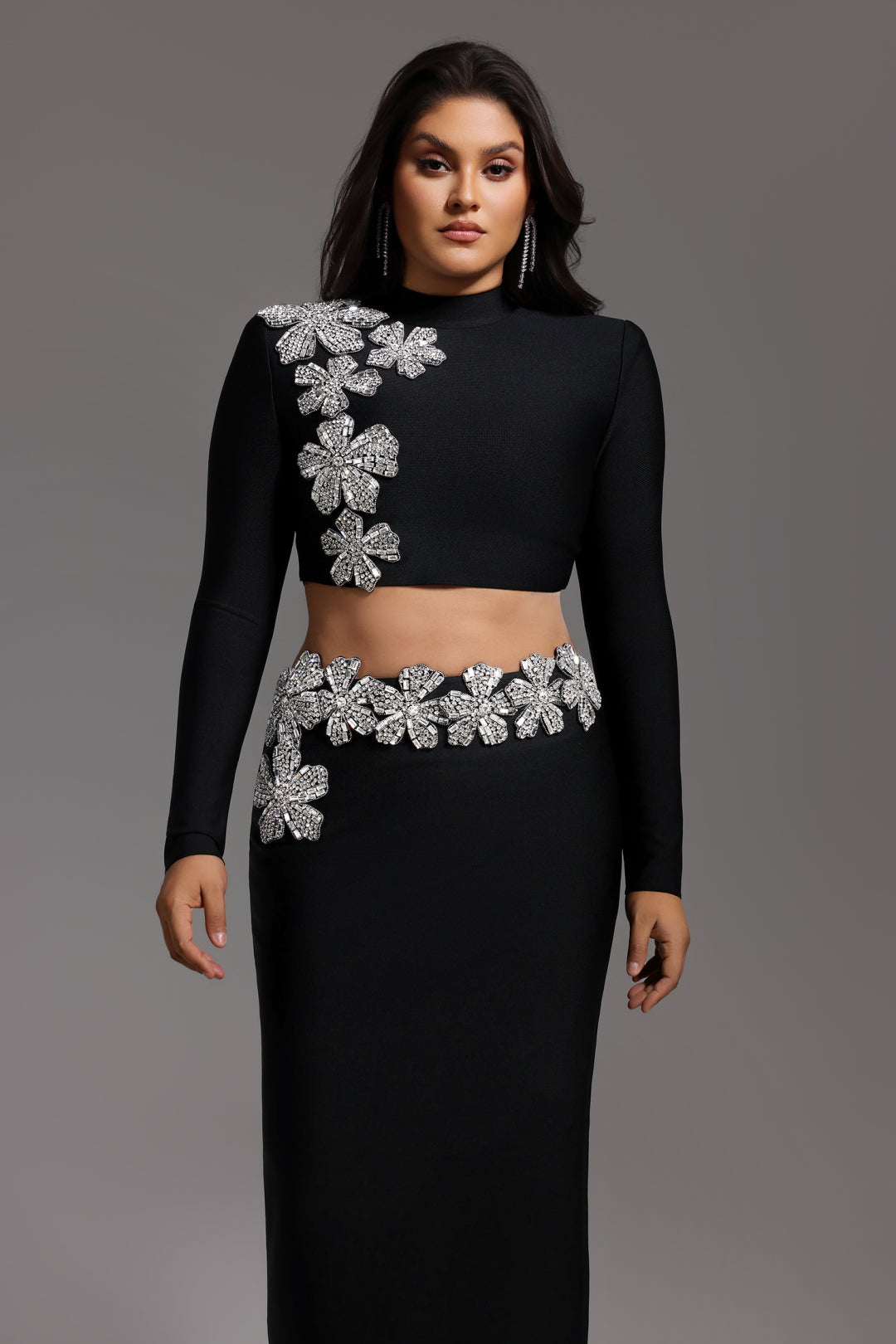 2 Piece Sleeveless Or Long Sleeve Crop Top &  Long Skirt or long Suit bandage Gown