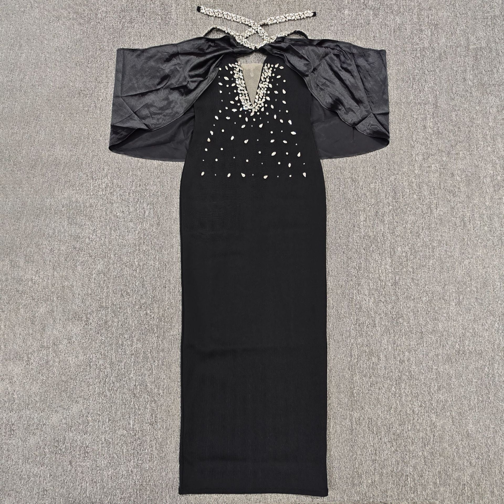 Sexy Off Shoulder Beaded Spaghetti Strap Diamond Bandage Dress