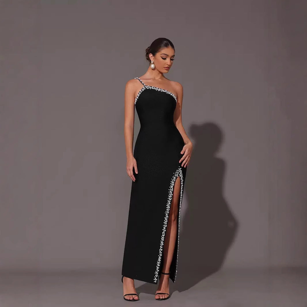 Sexy Spaghetti Strap Beaded Rhinestone Elegant Socialite Style