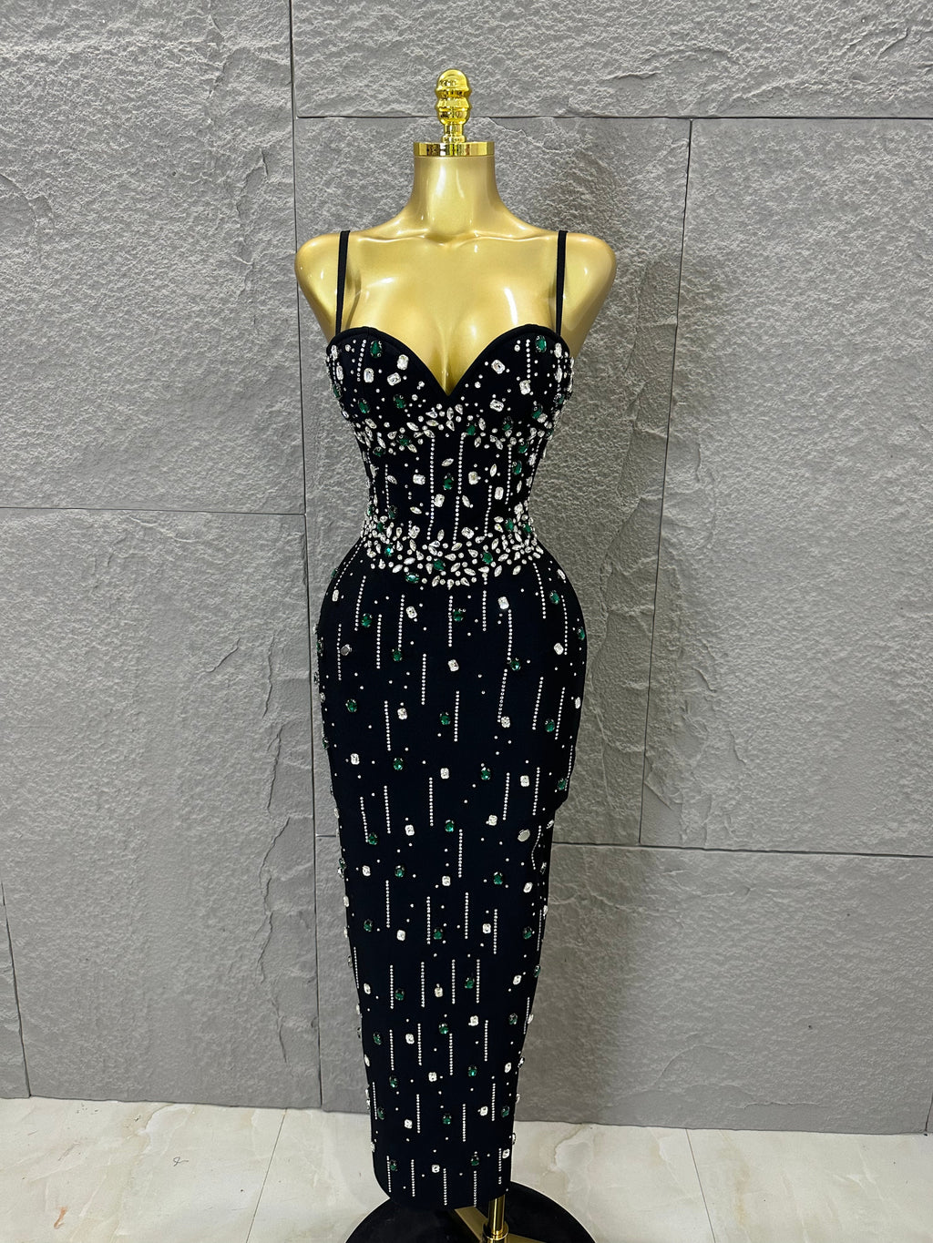Couture Black Diamond & Emerald — Luxury Statement Gown