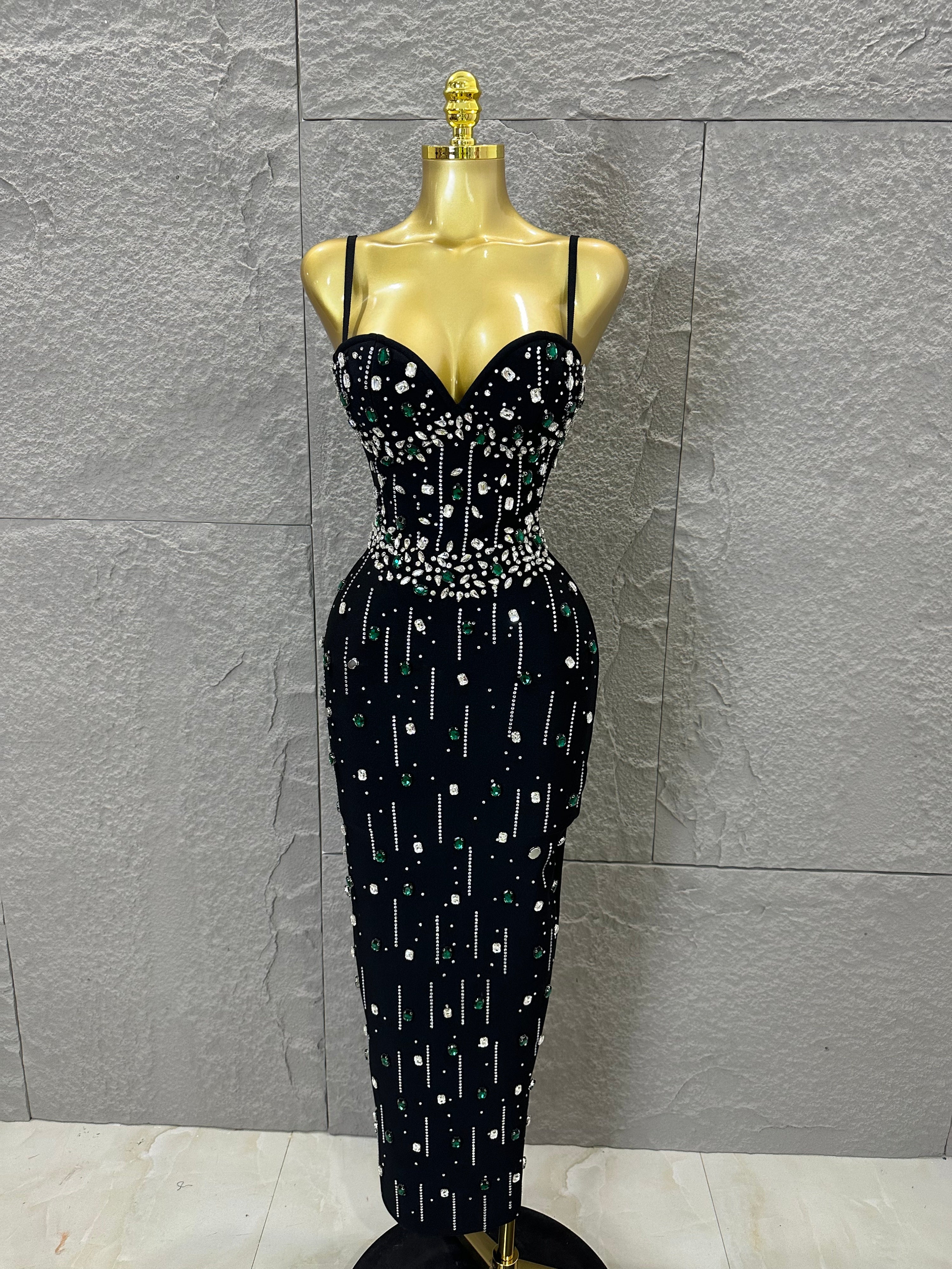 Couture Black Diamond & Emerald — Luxury Statement Gown