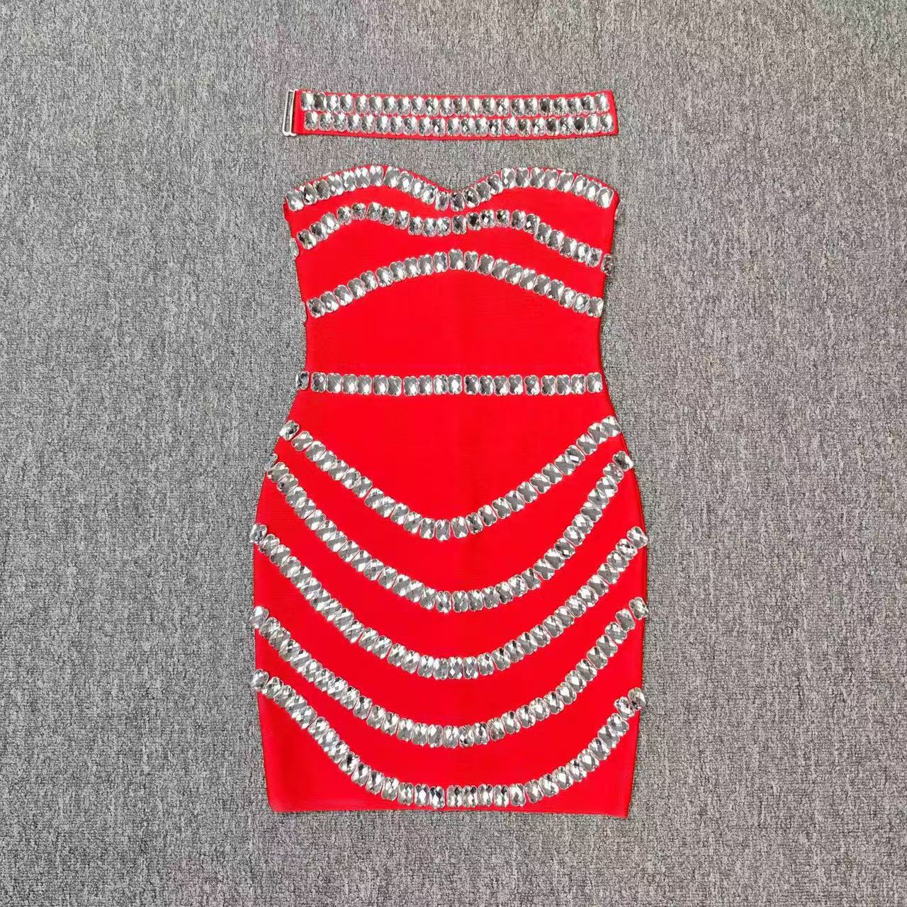 Sparkly Rhinestones Bodycon Strapless Mini Bandage Dress For Club Or Birthday Dress