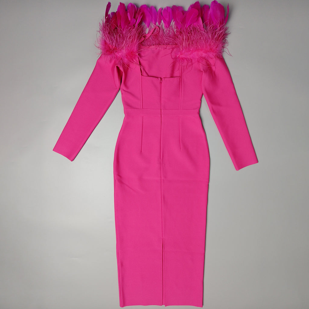Long Sleeve Feathers Bandage Dress Bodycon For Club Party Birthday Wedding