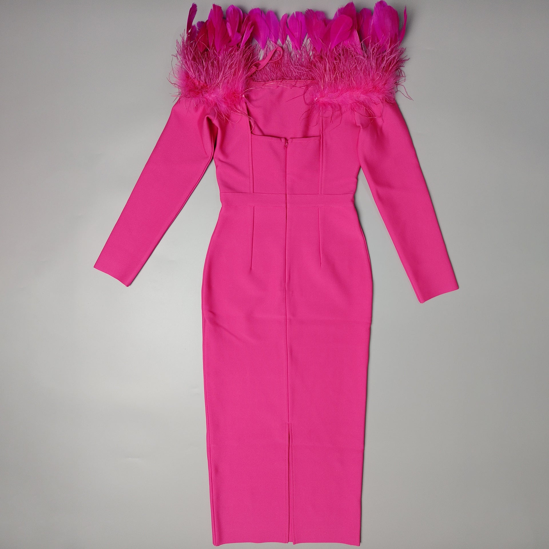 Long Sleeve Feathers Bandage Dress Bodycon For Club Party Birthday Wedding