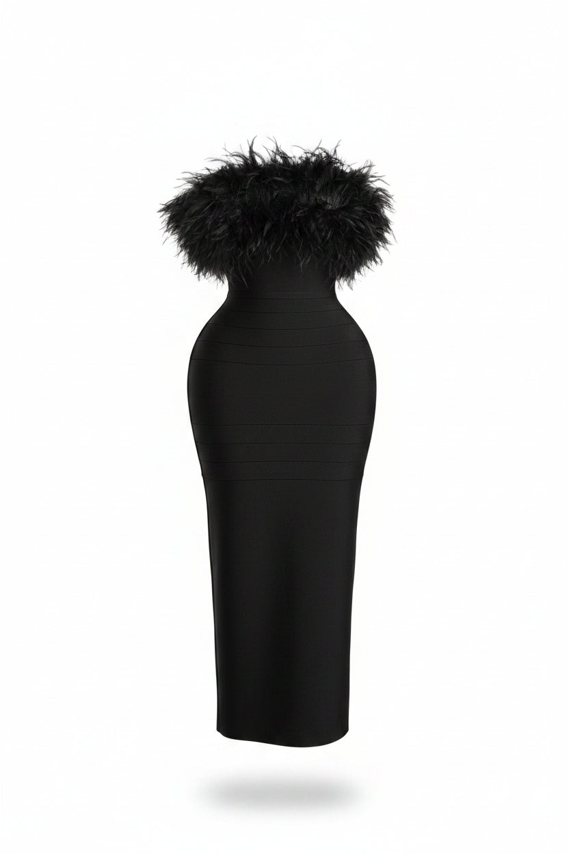 Strapless Feathers Bandage Dress