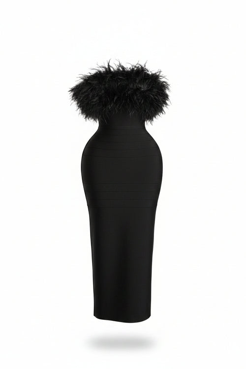 Strapless Feathers Bandage Dress