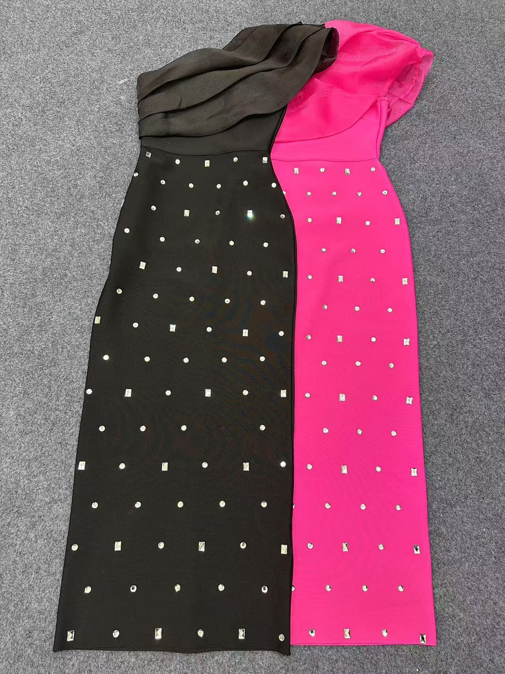 Diamond Embellishment Sleeveless Wrap Design One Shoulder