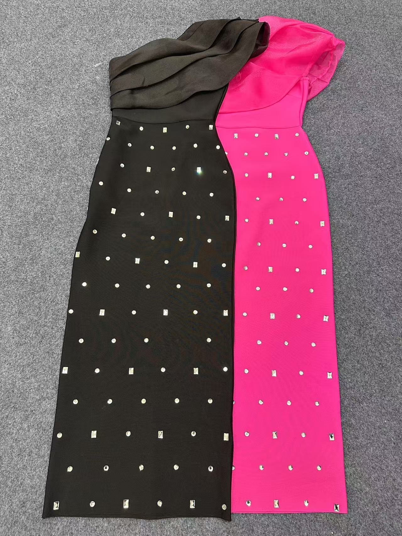 Diamond Embellishment Sleeveless Wrap Design One Shoulder