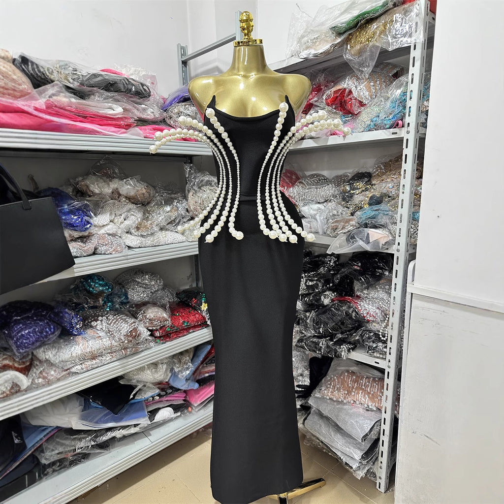 Strapless Pearl Beading Bandage Dress