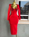 Elegant Wrap Chest with Shoulder Pad Slimming Long Dress
