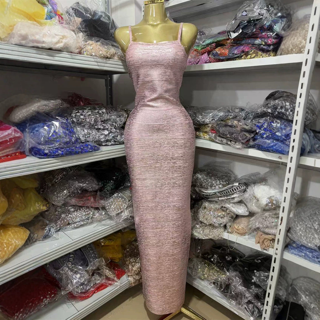 Glittering Metallic Thread Bandage Dress