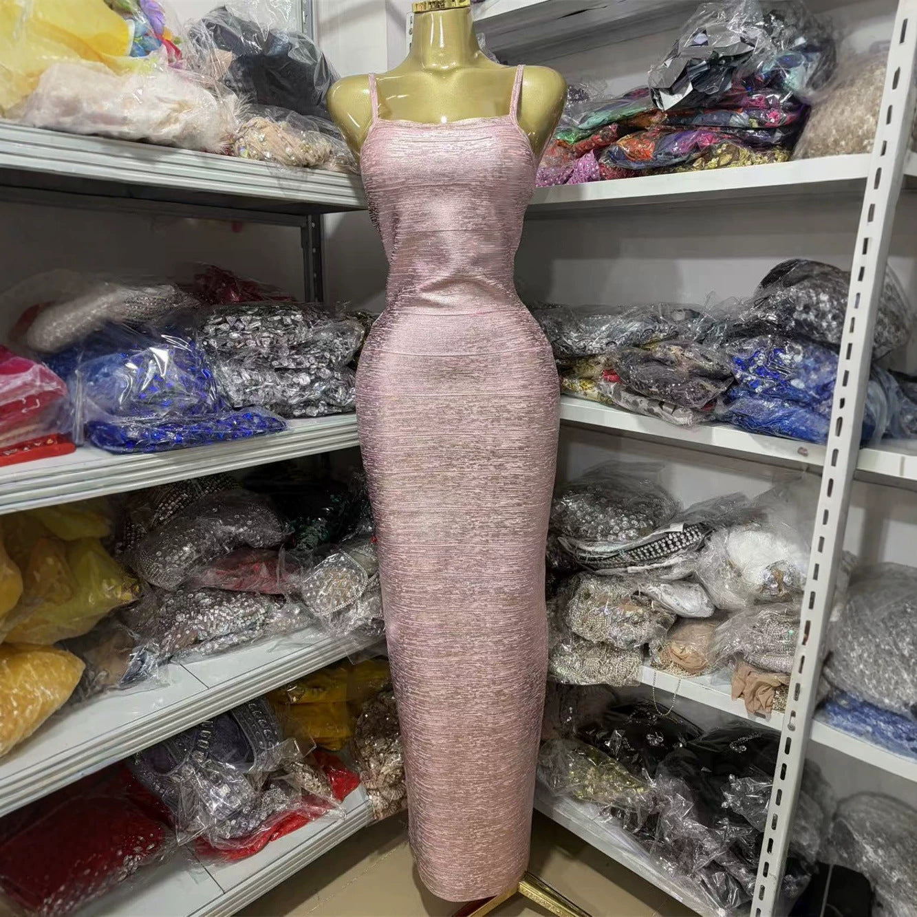 Glittering Metallic Thread Bandage Dress