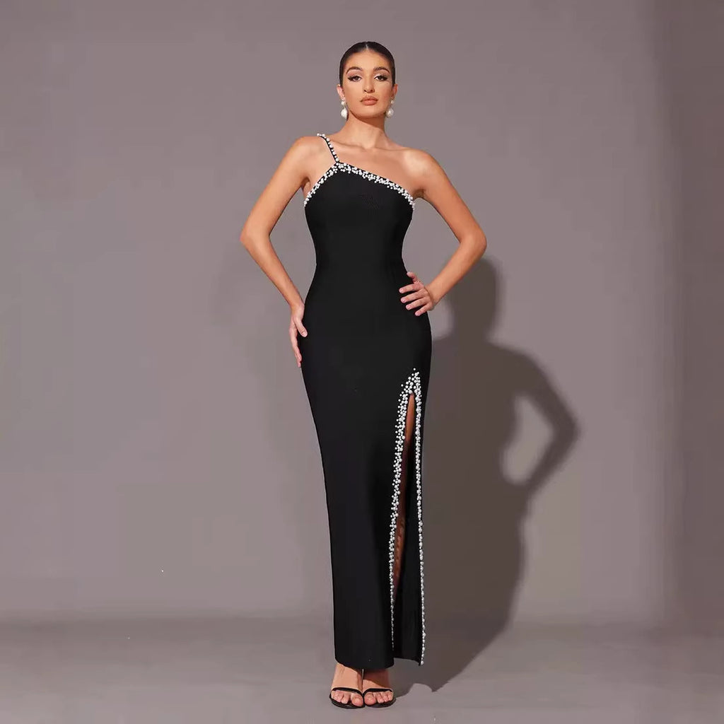 Sexy Spaghetti Strap Beaded Rhinestone Elegant Socialite Style
