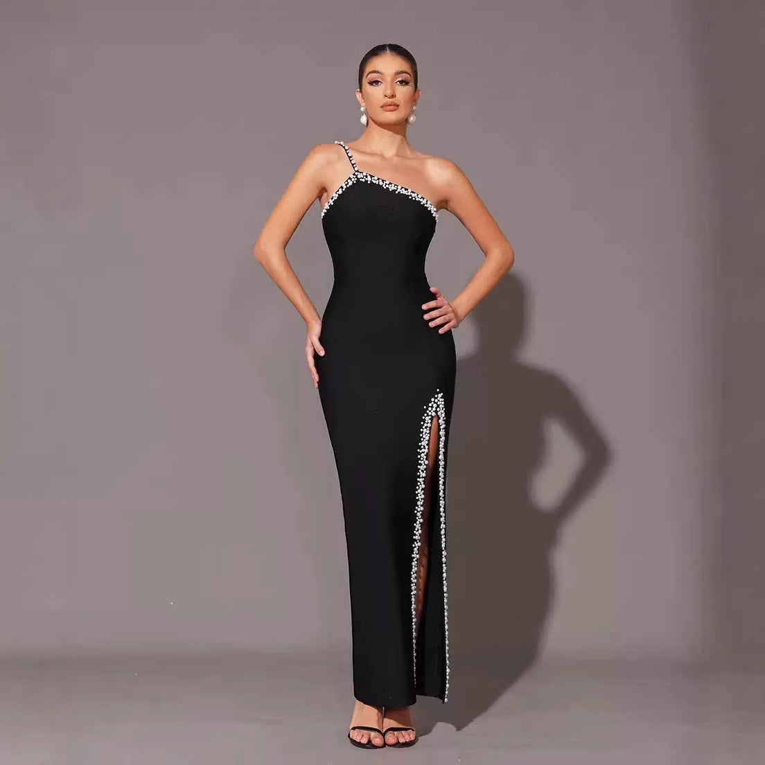 Sexy Spaghetti Strap Beaded Rhinestone Elegant Socialite Style
