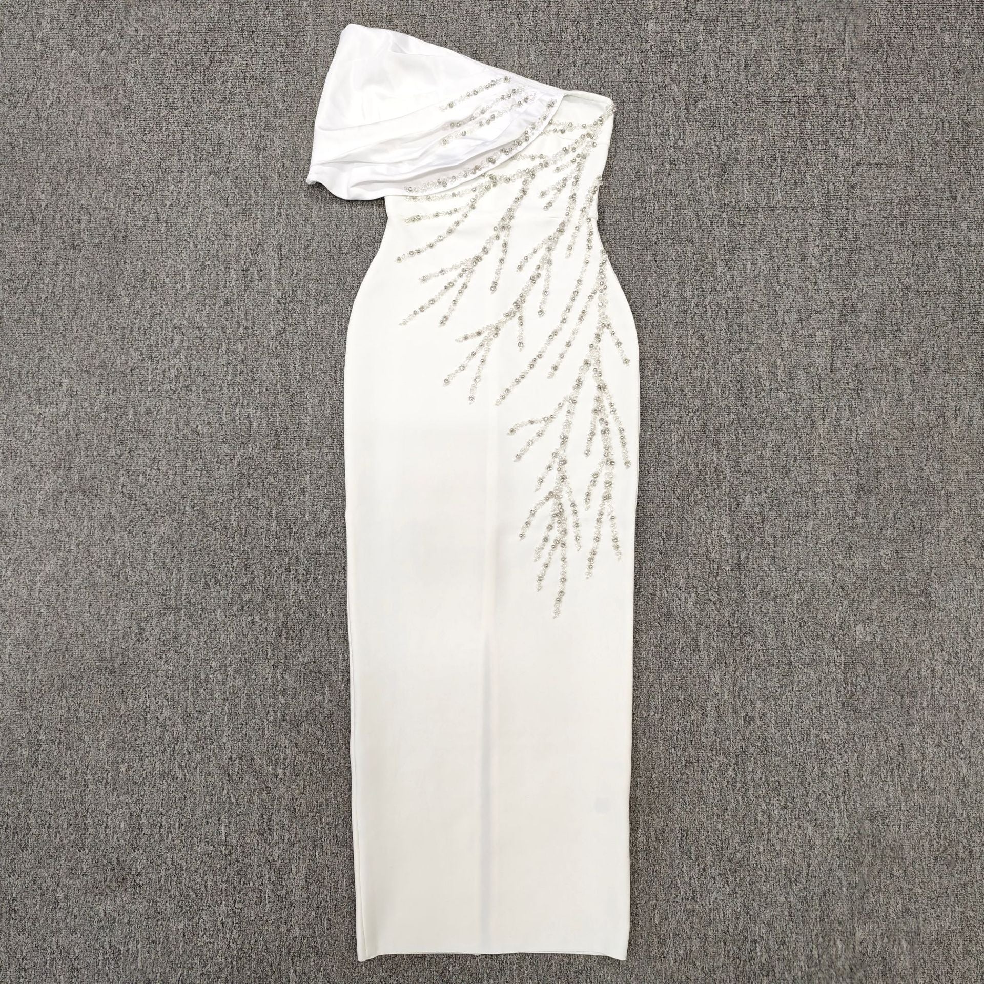 Beading  Rhinestones Bodycon One Shoulder Long Bandage Gown for Birthday