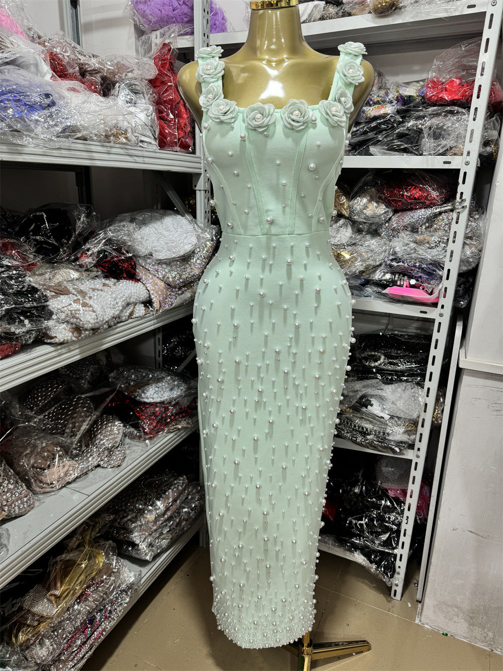 Backless Flower Sleeveless Sexy Suspender Slim-Fitting Beaded