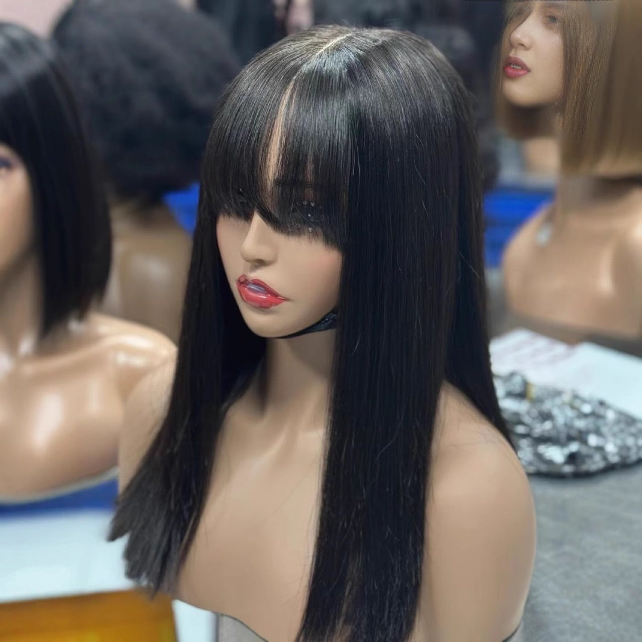 14 inch 4x1 lace fringe bob factory wig bone Straight