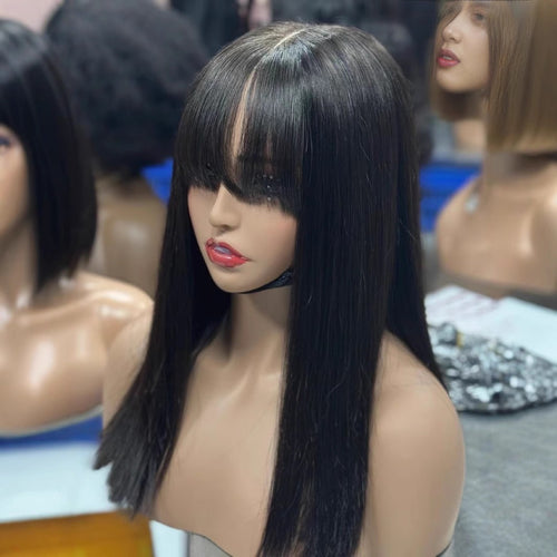 14 inch 4x1 lace fringe bob factory wig bone Straight