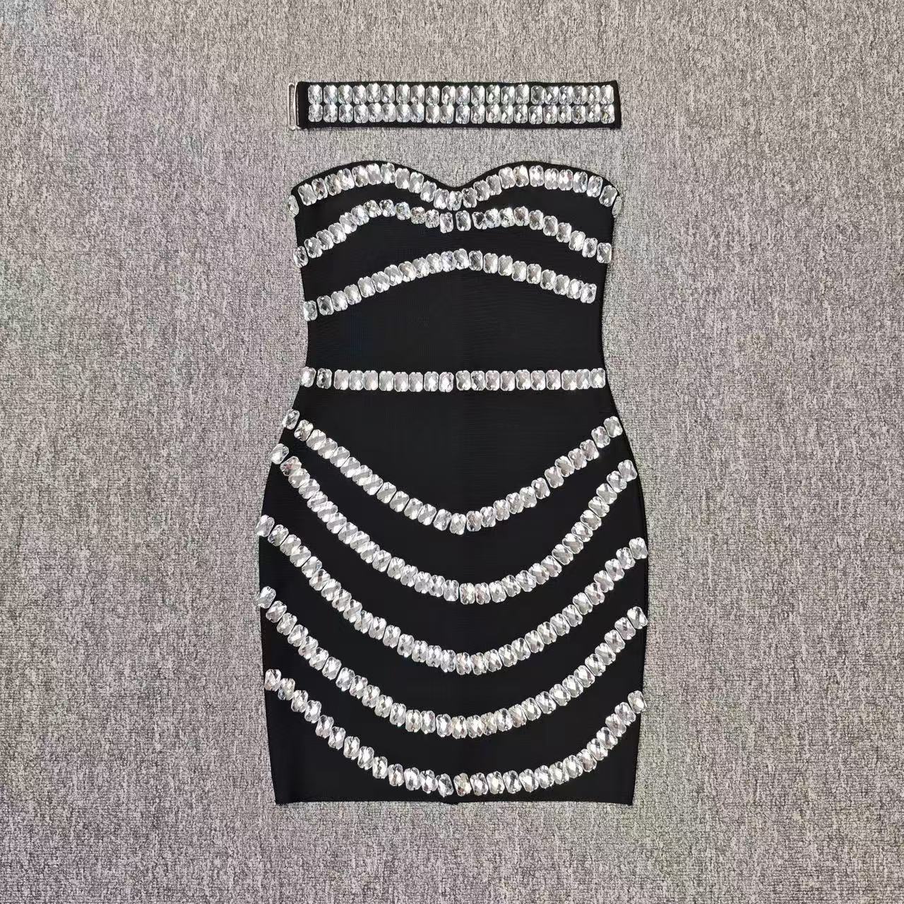 Sparkly Rhinestones Bodycon Strapless Mini Bandage Dress For Club Or Birthday Dress