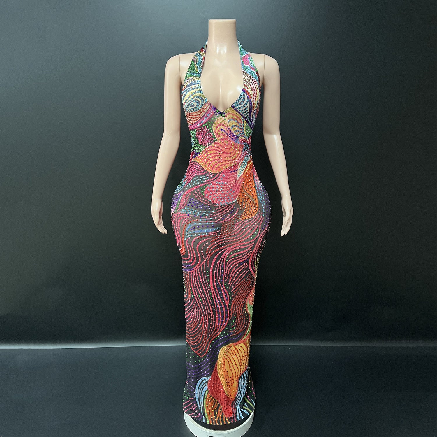 The Zaria Kaleidoscope Rainbow Rhinestone Gown